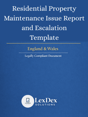 Professional UK Residential Property Maintenance Report Template cover page showing structured issue reporting form for tenants, landlords, and property managers, designed to document maintenance problems, ensure legal compliance, track repair requests, and provide a formal record for dispute resolution under UK property law.
