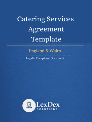 Professional UK Catering Services Agreement template cover, showing a clean contract layout with headings, clauses, and signature section, ready for events or business catering use.