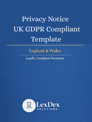Professional Privacy Notice template for UK organisations, showing title, business logo, and confirming legal compliance under UK GDPR and Data Protection Act 2018, supporting transparency and accountability in personal data processing.