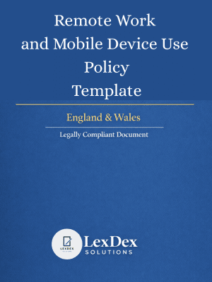 Professional Remote Work and Mobile Device Use Policy template showing UK GDPR and employment compliance, secure mobile device management, and remote work governance for businesses.