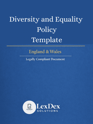Cover image of a professionally drafted UK diversity and equality policy template for employers and HR teams, ensuring workplace inclusion, employee protection, and statutory compliance, updated 2026.