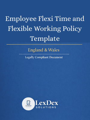 Cover image of Employee Flexi Time and Flexible Working Policy Template (UK) providing solicitor-grade framework for managing flexible hours, staggered shifts, and variable working patterns in UK workplaces.