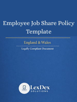 Cover image of Employee Job Share Policy Template (UK) providing solicitor-grade framework for managing shared, flexible, and part-time employee roles in UK workplaces.