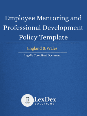 Cover image of Employee Mentoring Policy Template (UK), showing a solicitor-drafted framework for structured mentoring, skills development, and organisational governance.