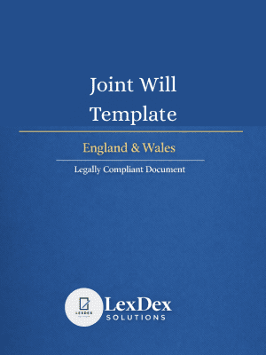 Cover image of a professionally drafted UK joint will template for couples, legal advisers, and estate planning, incorporating Wills Act 1837 and Inheritance Act 1975, by LexDex Solutions, updated 2026.