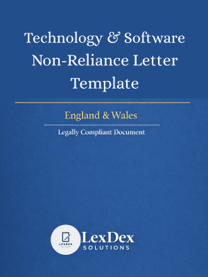 Cover image of a professionally drafted technology and software non-reliance letter template for UK software, SaaS, and IT projects, legal and risk management document by LexDex Solutions, updated for 2026.