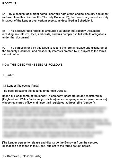 Deed of Security Release template preview 1