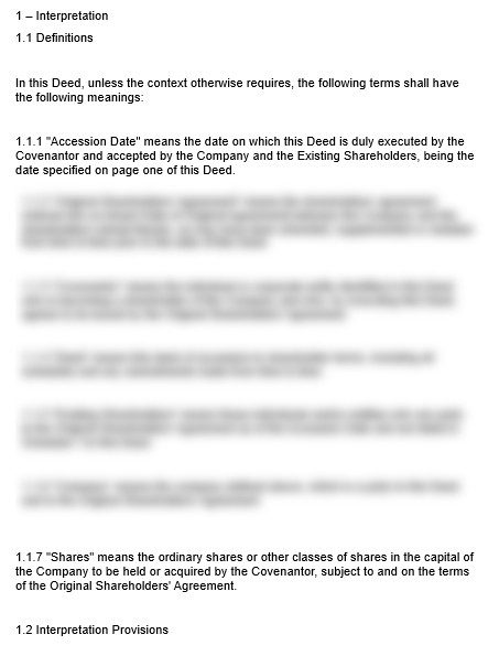 Deed of Accession to Shareholder Terms Template preview