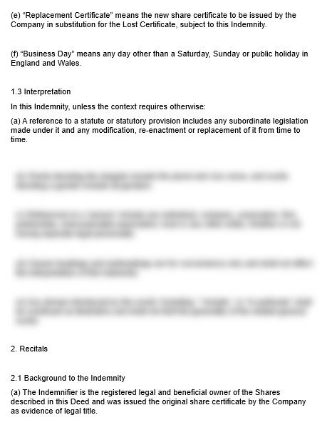 Lost Share Certificate template preview 1