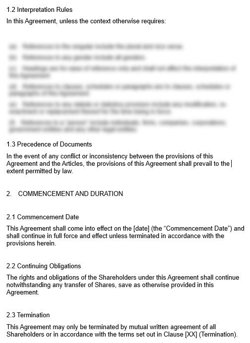 Shareholders' Agreement preview 1