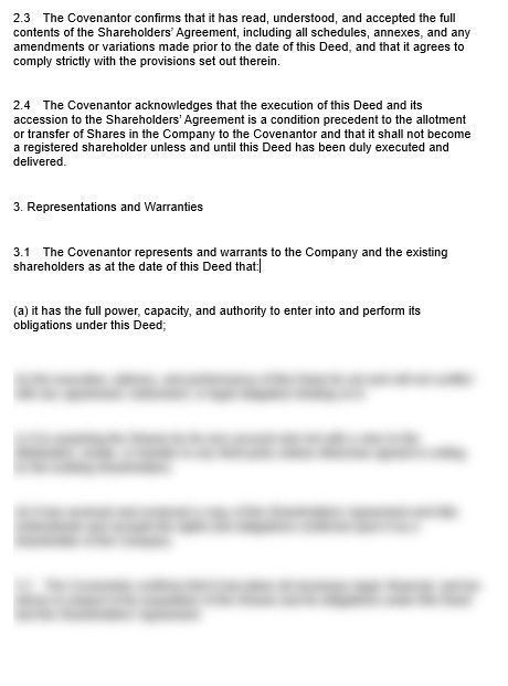 Deed of Accession to Shareholder Terms Template preview