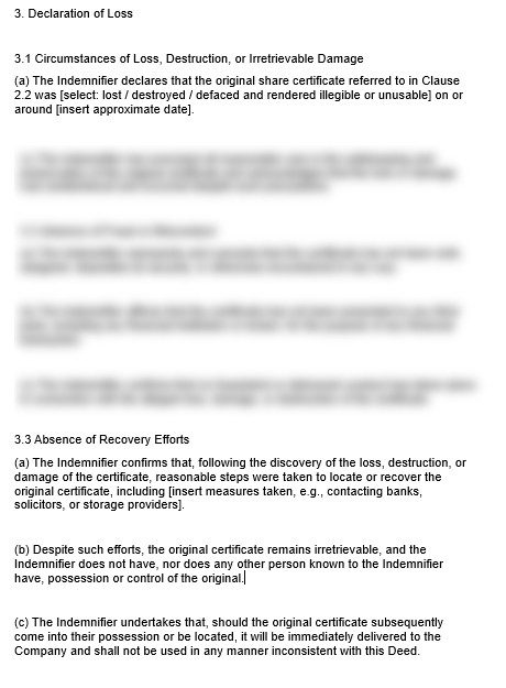 Lost Share Certificate template prewview 2