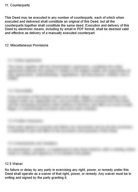 Shareholder Adherence Deed preview example