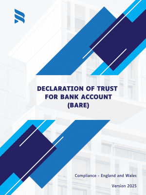Declaration of Trust for Bank Account template – legal document representing trustee holding a bank account on behalf of a beneficiary under a bare trust arrangement.
