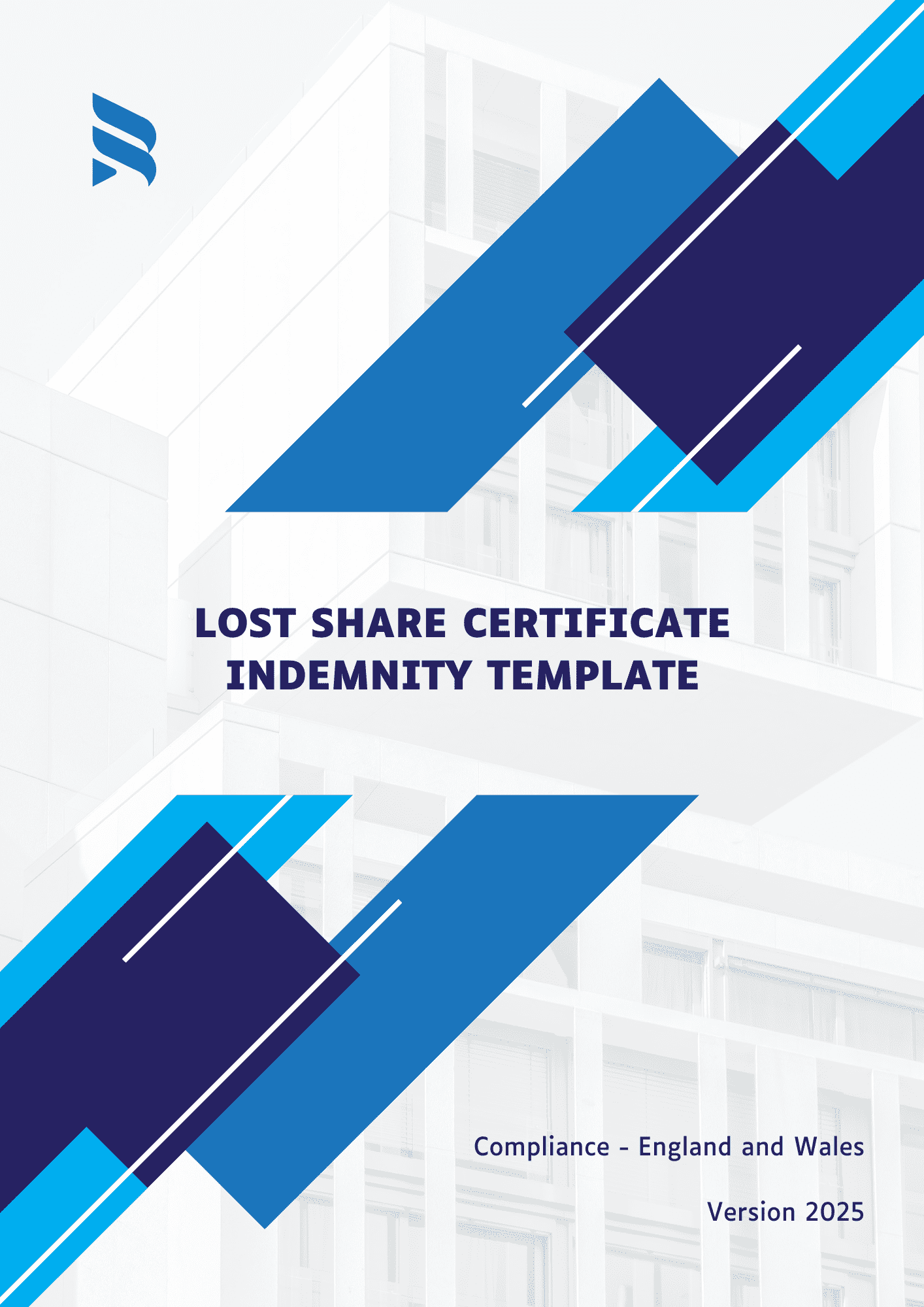 Cover page of Lost Share Certificate Indemnity Template – 12-page UK legal document for replacement of lost, damaged, or destroyed share certificates in private limited companies, compliant with England and Wales law 2025