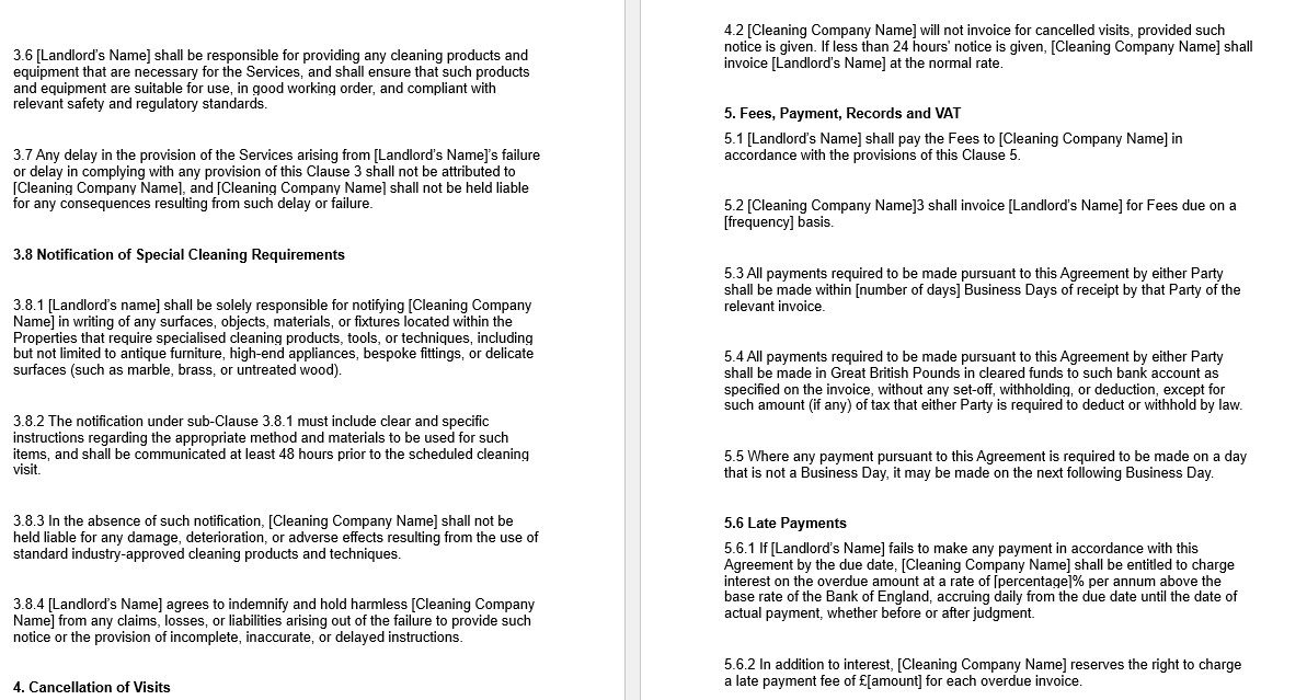 Service Agreement for the Provision of Cleaning Services