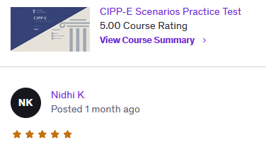 5 Star Review of the CIPPE Practice Test and Scenarios by LexDex Solutions